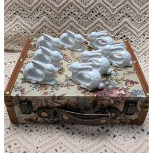 Set of 8 VTG Porcelain BUNNY RABBIT Napkin Rings Taiwan EASTER/Cottagecore Decor
